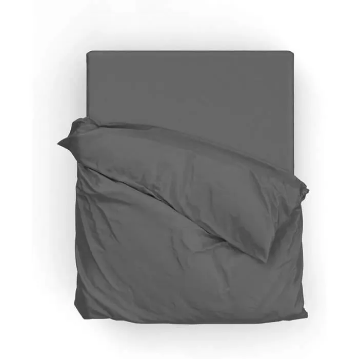 Drap housse satin 100% coton 70 fils/cm2 - COTE DECO - Gris anthracite - 160x200cm-0
