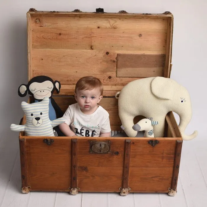 Grande peluche en coton bio tricoté Ourson Bleu Taille Unique-4