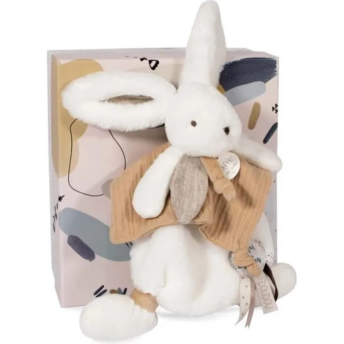 Doudou et Compagnie - Doudou Lapin - 25 cm - Blanc/Sable - Lapin Pompon Naturel - Idée Cadeau - Happy Wild - Happy Doudou To You-0