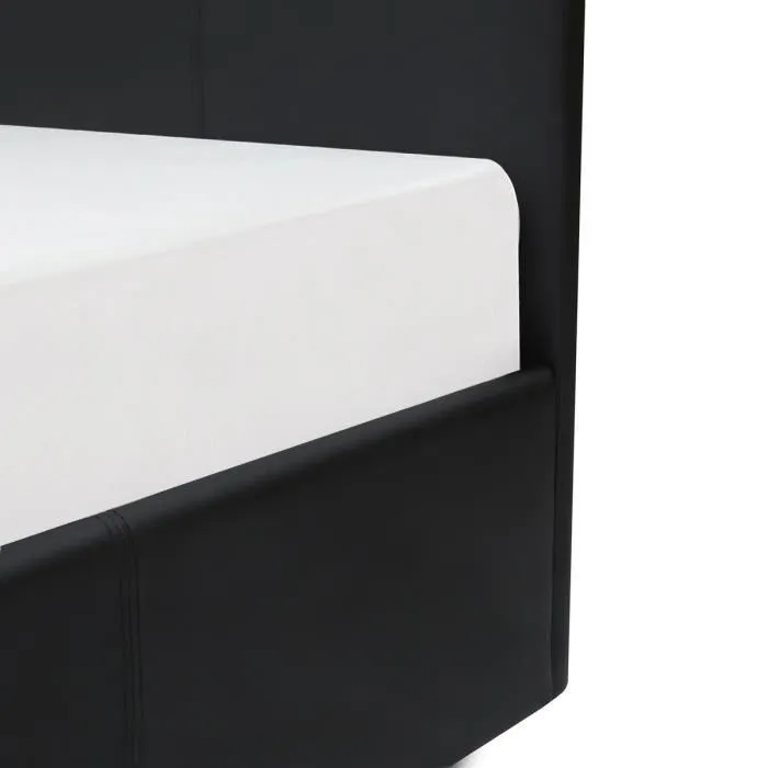 MARTIN Lit adulte 160 x 200 cm + coffre de rangement - Simili noir - Sommier inclus-4