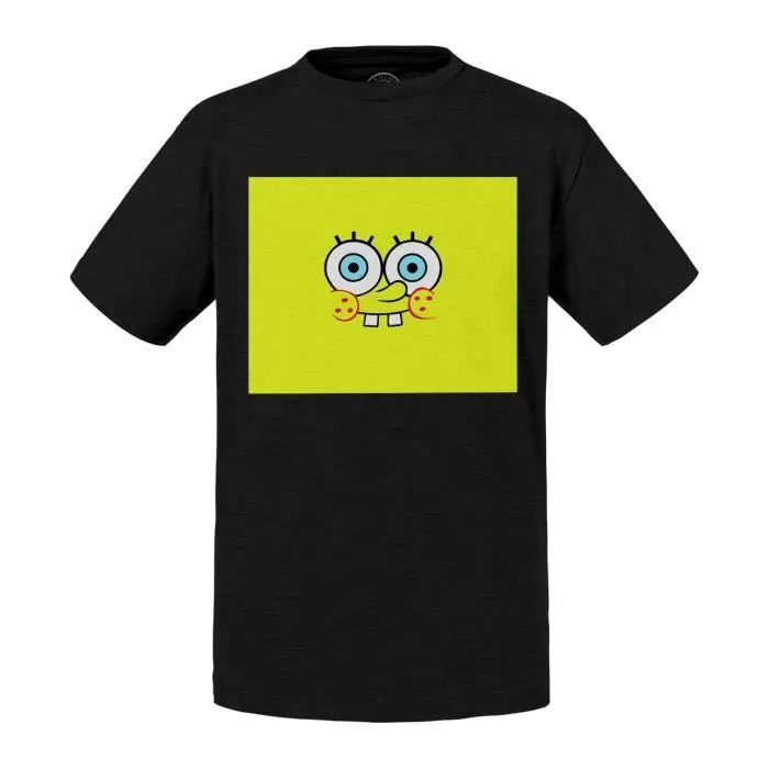 T-shirt Enfant Noir Bob L Eponge Spongebob Squarepants Carre Jaune-0