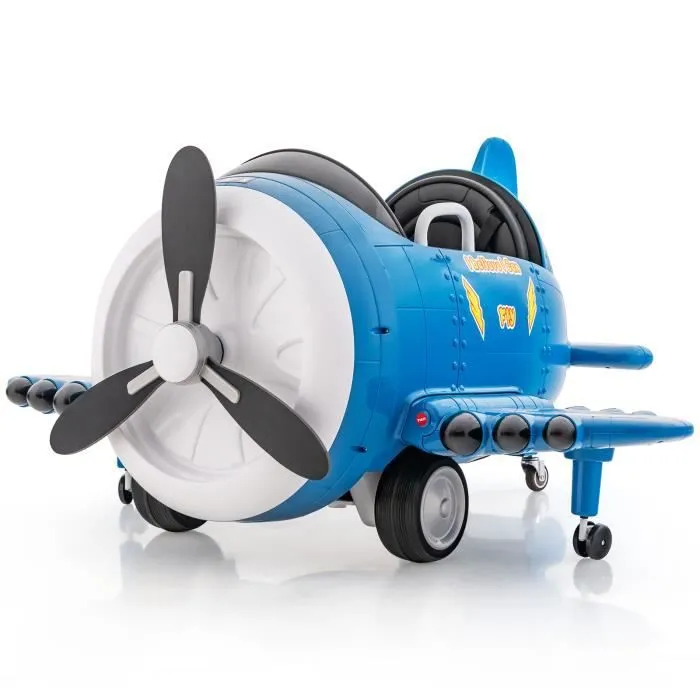 COSTWAY Avion Voiture Électrique Enfant avec Joysticks, Télécommande 2,4 G, Ailes Pliables et Hélice, Dérivable, 3 Ans+, Bleu-0