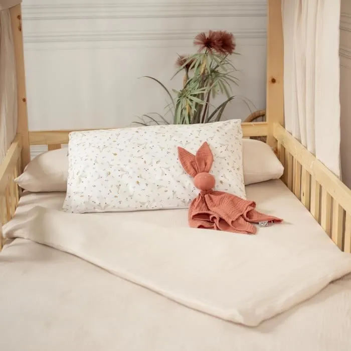 Housse en gaze de coton pour traversin plat Jeanne 160 cm Beige-1