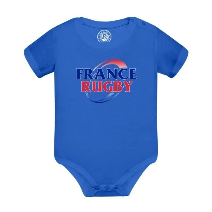 Body Bébé Manche Courte Bleu France Rugby Sport XV Ballon Team-0
