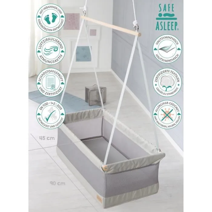 Berceau suspendu ROBA - safe asleep® - 45 x 90 cm - Gris - Matelas inclus-3
