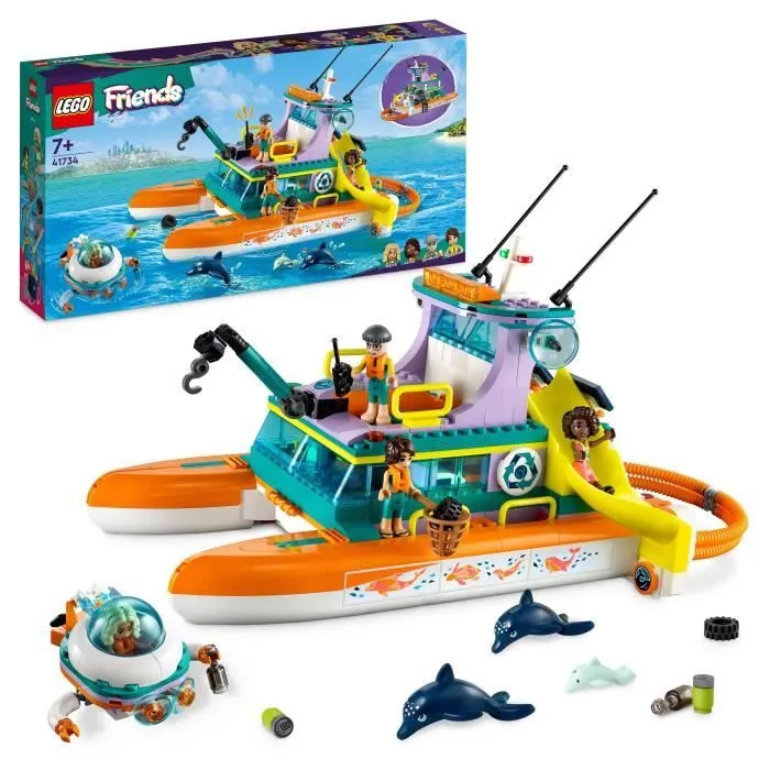 LEGO® Friends 41734 Le Bateau de Sauvetage en Mer, Jouet avec Figurines de Dauphins et Sous-Marin-0