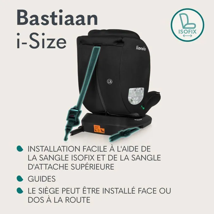 Siège-auto évolutif 40-150 cm LIONELO Bastiaan i-Size - Base pivotante 360° - ISOFIX - De 0 à 36 kg - Groupe 0/1/2/3 - Noir-3