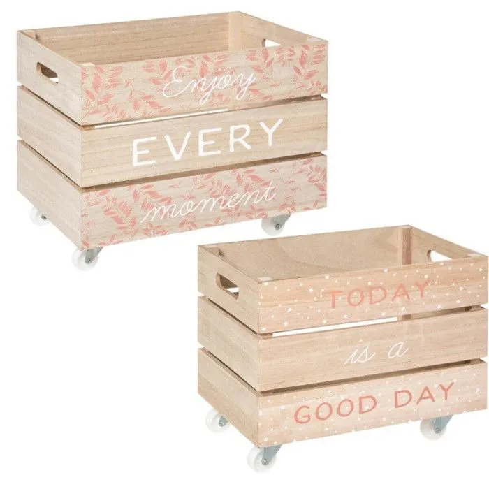 Lot de 2 caisses cagette XL déco Atmosphera - Cagette Rose-0