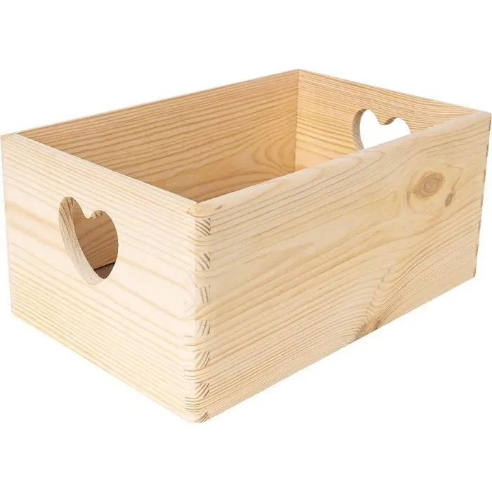 Creative Deco Boite Rangement en Bois - 30 x 20 x 14 cm (+/- 1 cm) - Non Peint - avec Couvercle - Boite en Bois - Boîte Caisse Malle-0