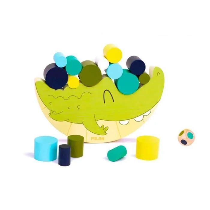 Jouet Éducatif - Coco Balance - Crocodile en Bois - Cylindres Empilables - Motricité Fine - Créativité-1