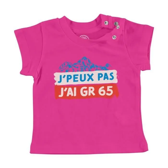 T-shirt Bébé Manche Courte Rose J'Peux Pas J'ai GR 65 Randonnée France Sud France Montagne-0