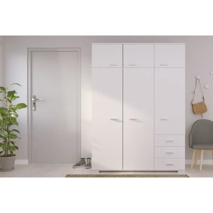 Armoire de chambre contemporaine blanche - COSMOS - L 146 cm - 6 portes, 3 tiroirs-3