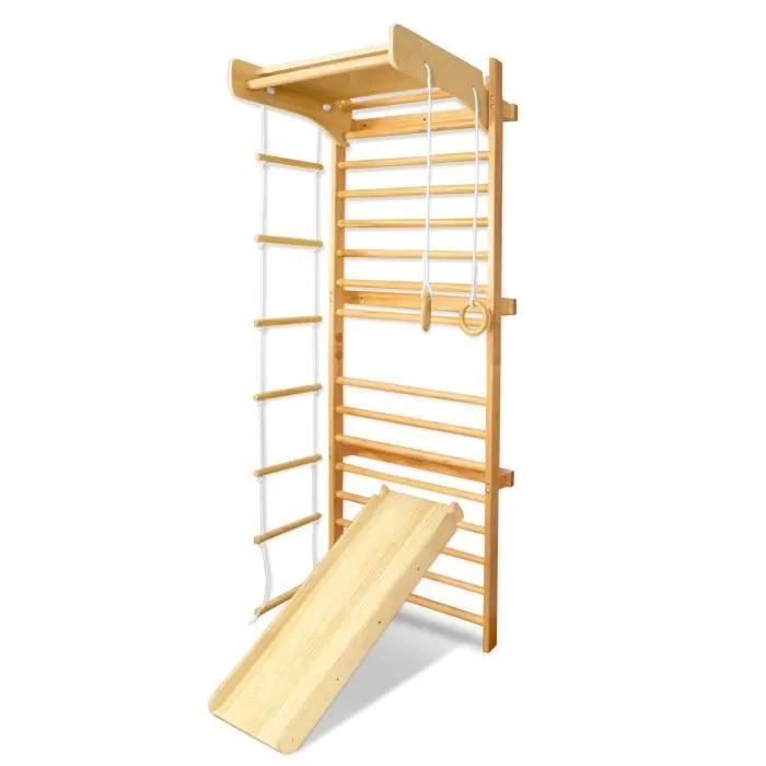 Structure d'escalade - UISEBRT - en bois avec échelle, trépied amovible et anneaux de gymnastique-2
