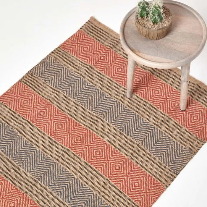 Tapis en jute - HOMESCAPES - Motif géométrique - Rouge - 150 x 240 cm-0