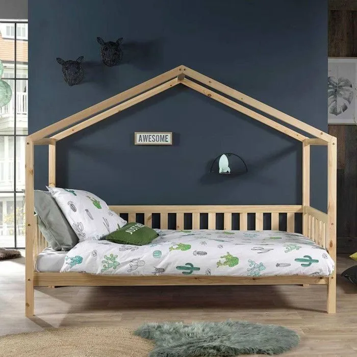 Pack - Lit Enfant Cabane & Matelas "Dallas II" 90x200cm Naturel-0