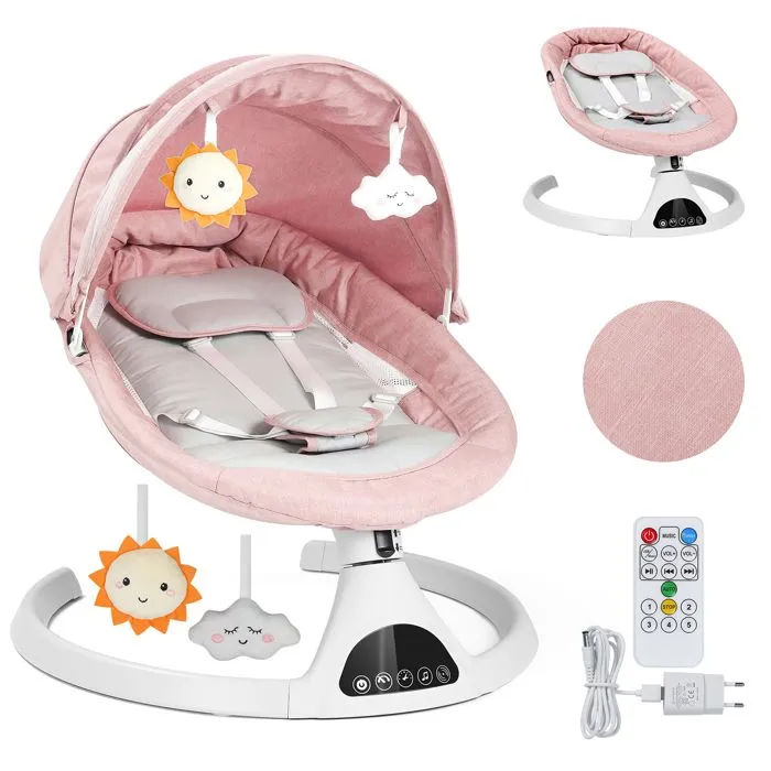 Balancelle bébé, Transat électrique avec télécommande, 5 amplitudes de balançoire et musique Bluetooth, Rose-0