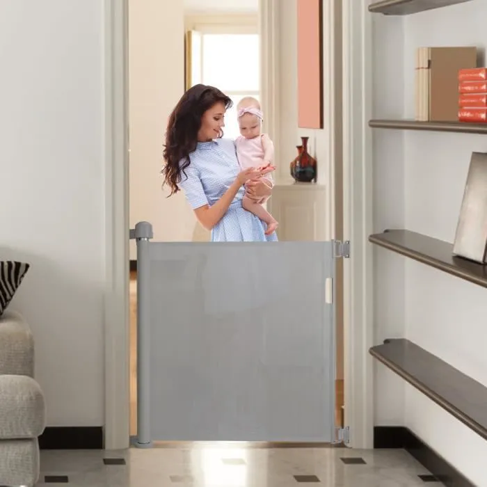 UISEBRT Barrière de Sécurité Porte Rétractable 0 à 180cm pour Enfants Chiens et Intérieur & Extérieur Escalier Gris 88.5cm Haute-2