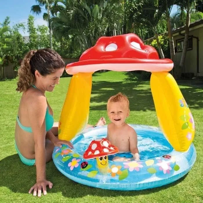 Piscine gonflable enfant INTEX - Pataugeoire carrée champignon - 102x89 CM - 45 litres-1