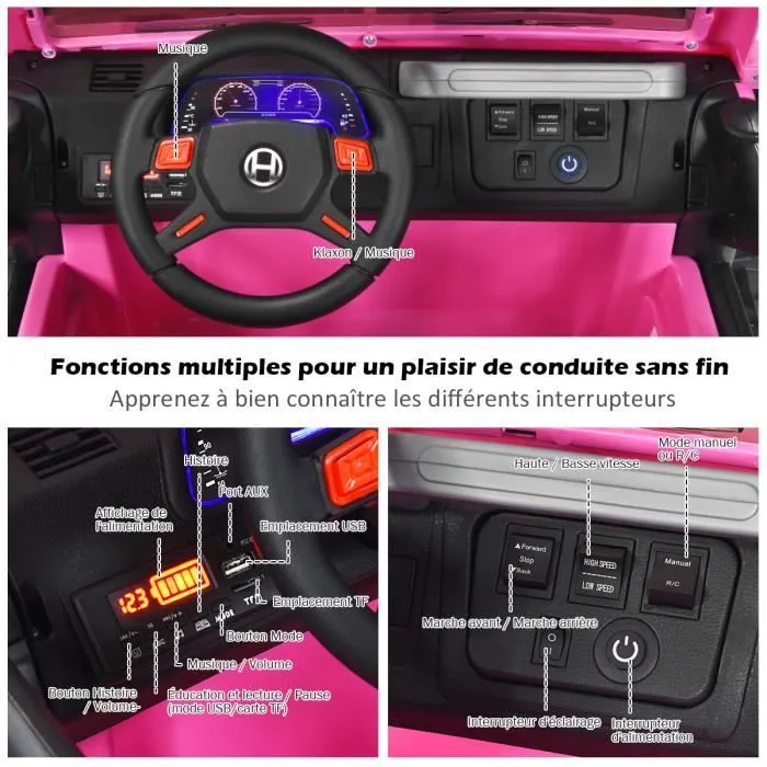 COSTWAY Voiture 4x4 Électrique 12V pour Enfants 3+ Ans, 2 Places, Télécommande 2.4G, Lumières LED et Musique, Rose-1