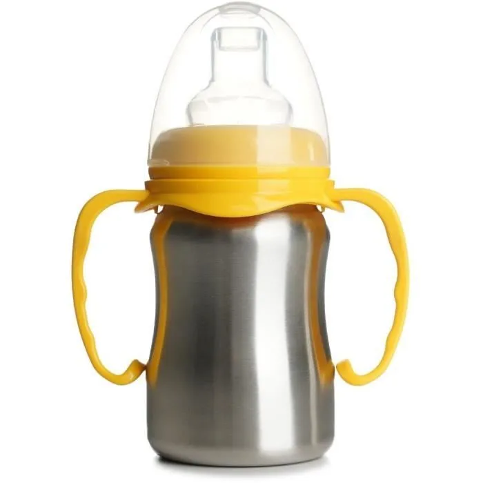 Tasse d'apprentissage - THERMOBABY - Inox - 180 ml - Jaune Mangue - Ergonomique et anti-fuites-0