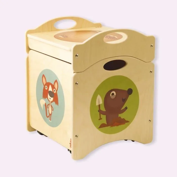 Pouf Coffre à Jouets Enfant en bois - Troncotti - Dida - 28 x 35,5 x 28 cm - Beige-0