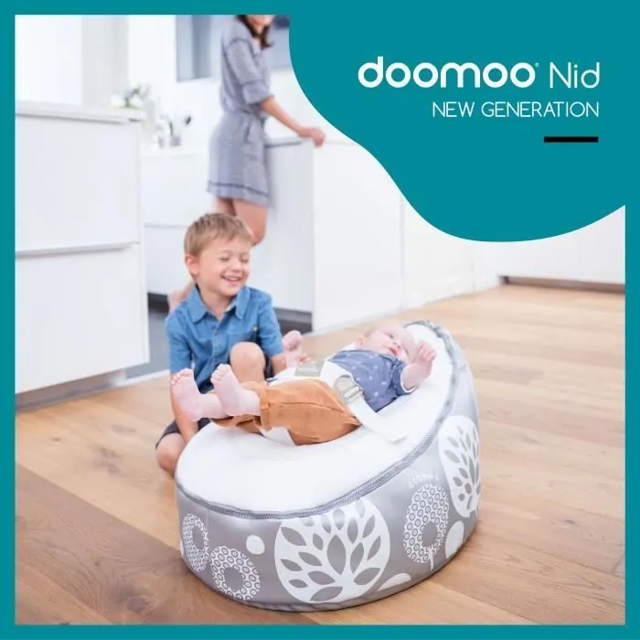 doomoo Nid Transat bébé - Pouf Evolutif & Multifonctions dès la Naissance, Flower Argent-1