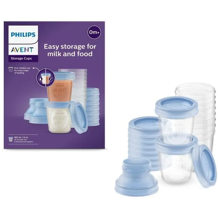 Pots de conservation - PHILIPS AVENT - Lait maternel - 10 pots 180ml + 2 adaptateurs-0