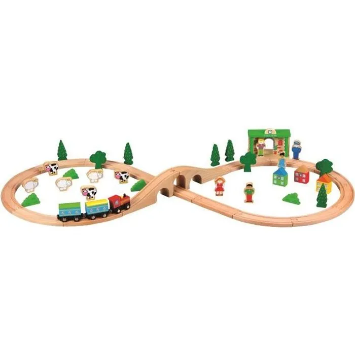Circuit de train en bois - Lelin - 50 pcs - Multicolore - Pour enfants à partir de 3 ans - Intérieur-0