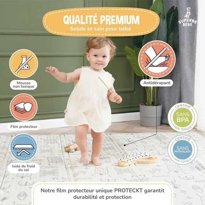 Tapis de Jeu en mousse, épais et pliable pour enfants - 180 x 150 x 1 cm - PTEROGLYPHE | SUPERBE BEBE-4
