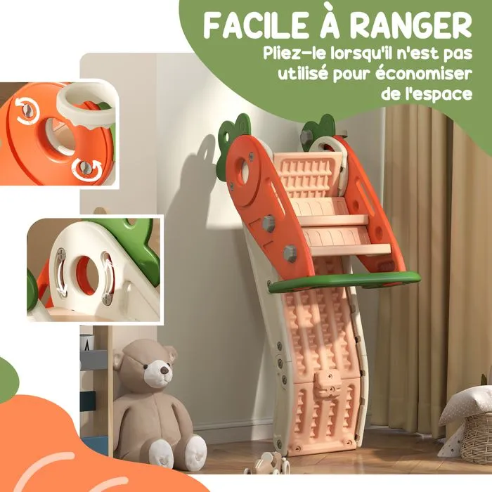 Toboggan pour enfants - AIYAPLAY pliable 3 en 1 avec panier de basket, escalade, usage intérieur ou extérieur, de 1 à 3 ans, orange-5