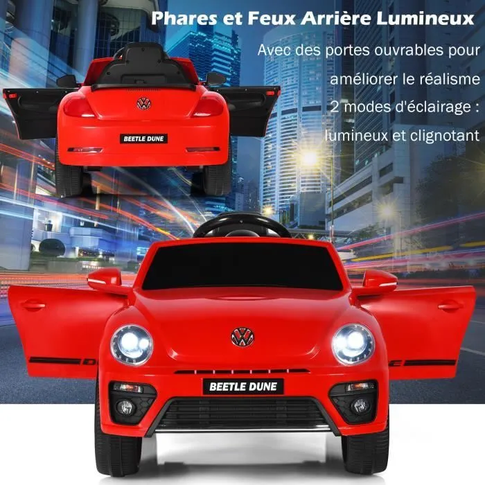 COSTWAY Volkswagen Beetle Voiture Électrique 12V/4,5 Ah pour Enfants 3-8 Ans,Télécommande 2.4G, LED, USB, Radio, Klaxon, Rouge-1