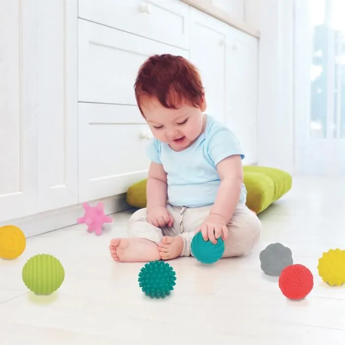 Assortiment de 8 balles d'éveil LUDI - Formes et couleurs différentes - Plastique souple - Dès 6 mois-1