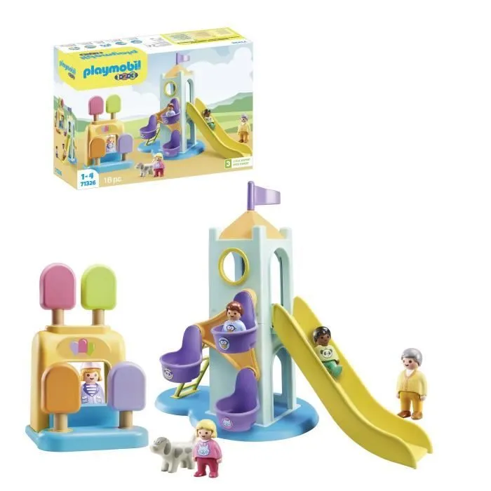 PLAYMOBIL 1.2.3 - 71326 - Aire de jeux avec toboggan géant pour les tout-petits 18-36 mois-2