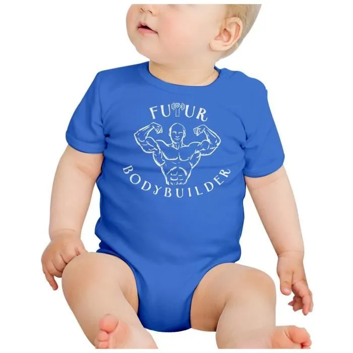 Body Bébé Manche Courte Bleu Futur Bodybuilder Sport Muscle Salle-1
