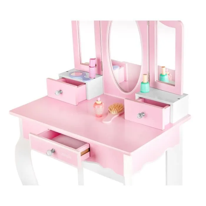 Coiffeuse - Kinderplay - GS3300 - Miroir et Tabouret - Accessoires Inclus - Rose-1
