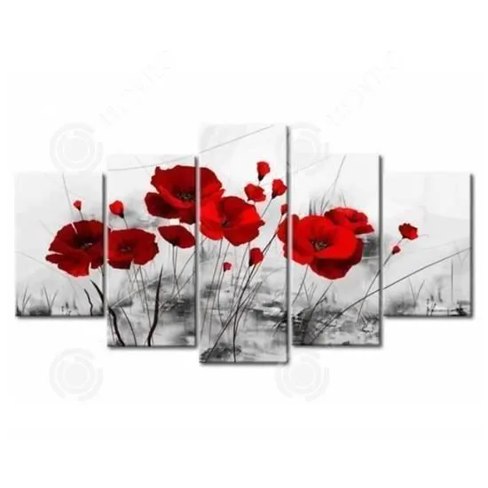 INN® tableau coquelicots rouge sur fond blanc toile peinture fleurs décoration murale 5 pcs vertical moderne champs sans cadre salon-1