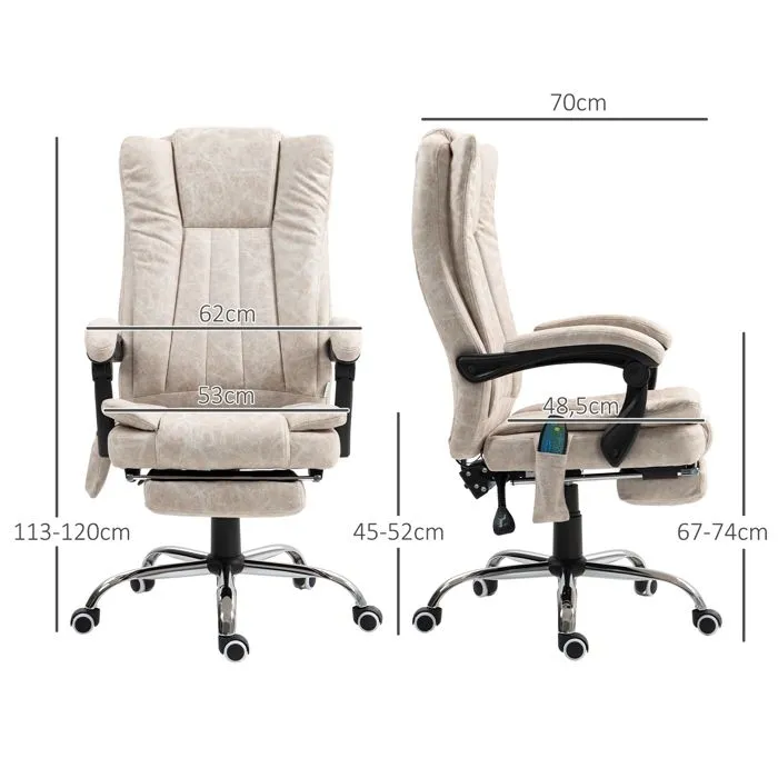 Fauteuil de bureau massant et chauffant - Vinsetto - hauteur réglable, dossier inclinable, repose-pied et télécommande - crème-3