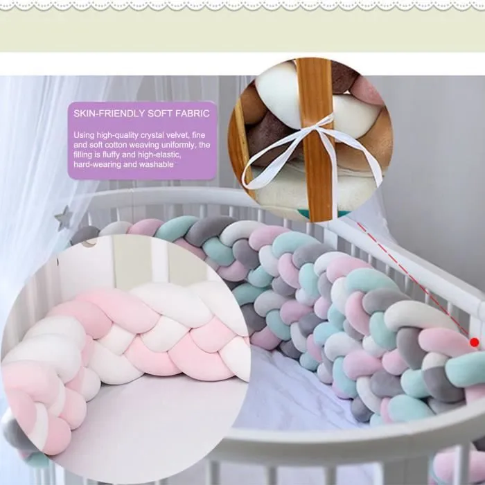 2m Tour de Lit Bébé Coussin Serpent Tressé Pare-chocs Velours Protection des bords Douce Pour les Nouveau-nés lit Sommeil-D-2