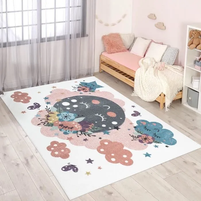 Tapis pour chambre d'enfant Crème Motif Nuages 120x160cm-1