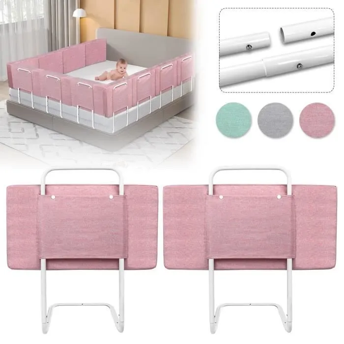UISEBRT 180cm Barrière lit pour Enfant Réglable en Hauteur Protection Anti-chute pour lit Familial et lit D'enfant (Rose Cerise)-0
