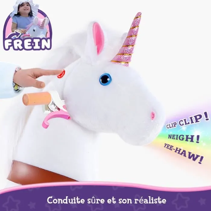 PonyCycle Modèle U Animal qui marche Peluche licorne blanche à roulettes avec frein Taille 5 pour 7 ans et plus Ux504-2