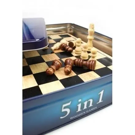 Coffret métal 5 jeux en 1 - TACTIC - Echecs, dames, backgammon, dominos et tic-tac-toe-3