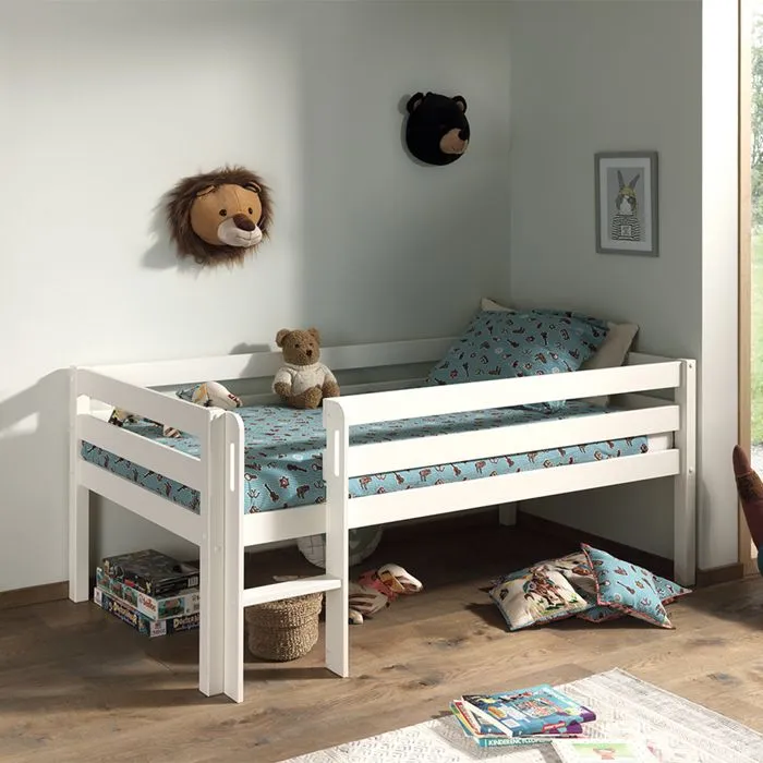 Lit mi-hauteur en bois de pin laqué blanc - VIPACK - Pip - 1 place - Sommier inclus - 90x200 cm-1
