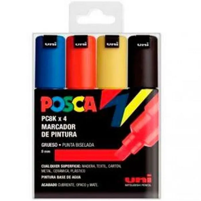 Marqueurs - Craftelier - UNI Posca - Lot de 4 - Pointe biseautée - Multicouleur - 8 mm-0