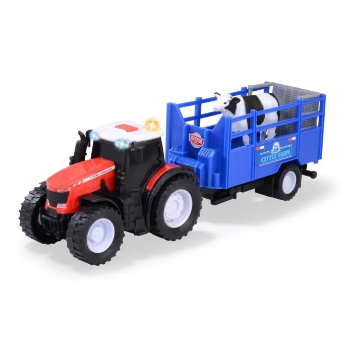 Tracteur Massey Ferguson - Dickie - 26cm - Roues libres, remorque, son et lumière - Dès 3 ans-1