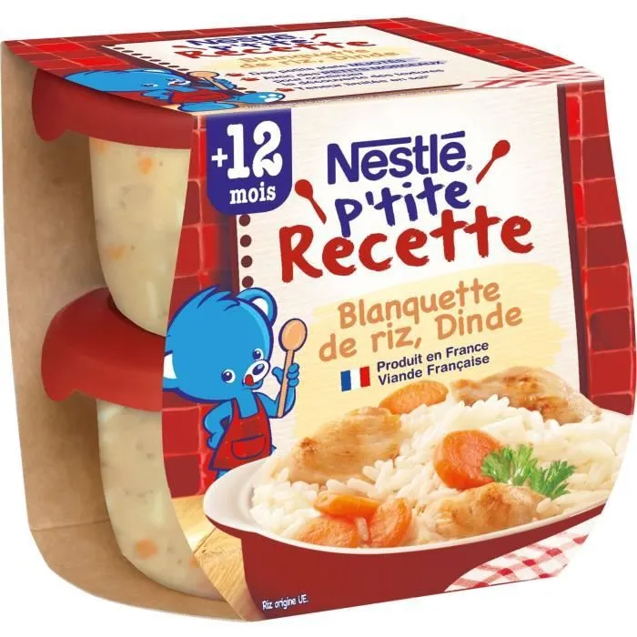 NESTLÉ P'tite Recette Blanquette de riz dinde - 2x200 g - Dès 12 mois-0