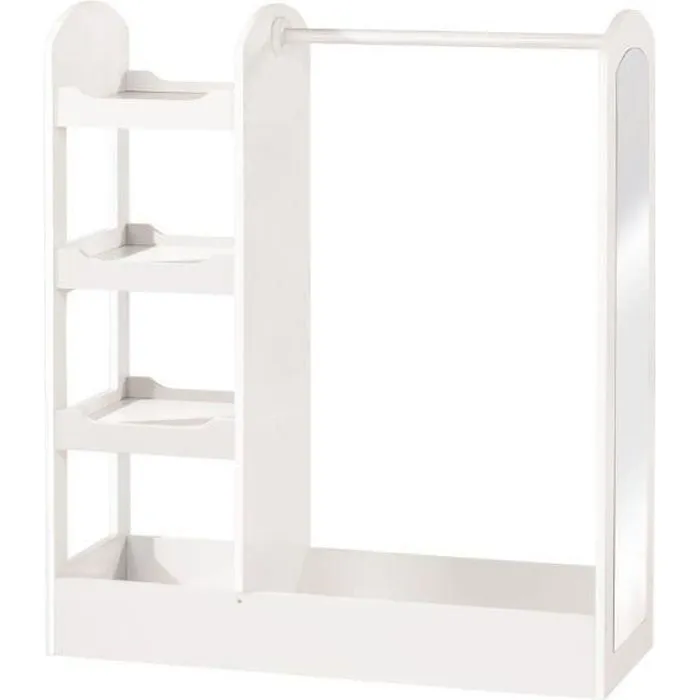 Porte Manteau Bébé avec Penderie - Étagères et Miroir - Bois Blanc laqué - ROBA-0