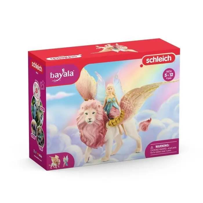 Figurine Elfe sur lion ailé, Figurine fée détachable chevauchant un lion rose magique avec des parties mobiles, figurine magique-1