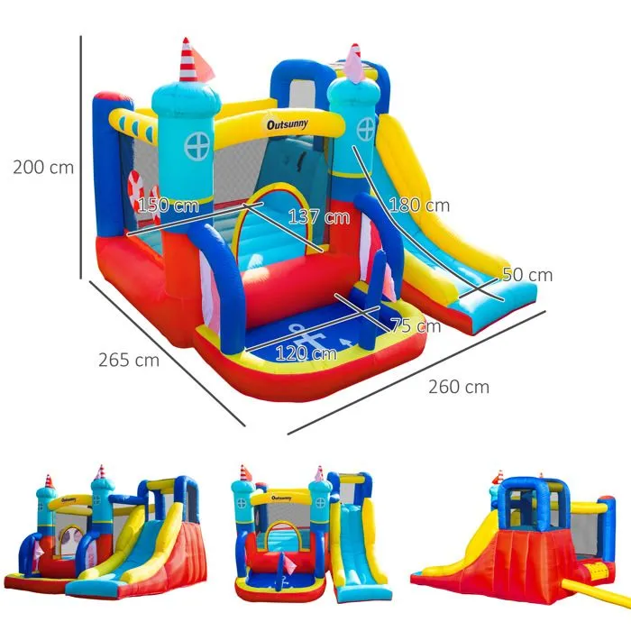 Château gonflable enfant - gonfleur, sac de transport inclus - dim. 2,65L x 2,6l x 2H m - polyester multicolore-3