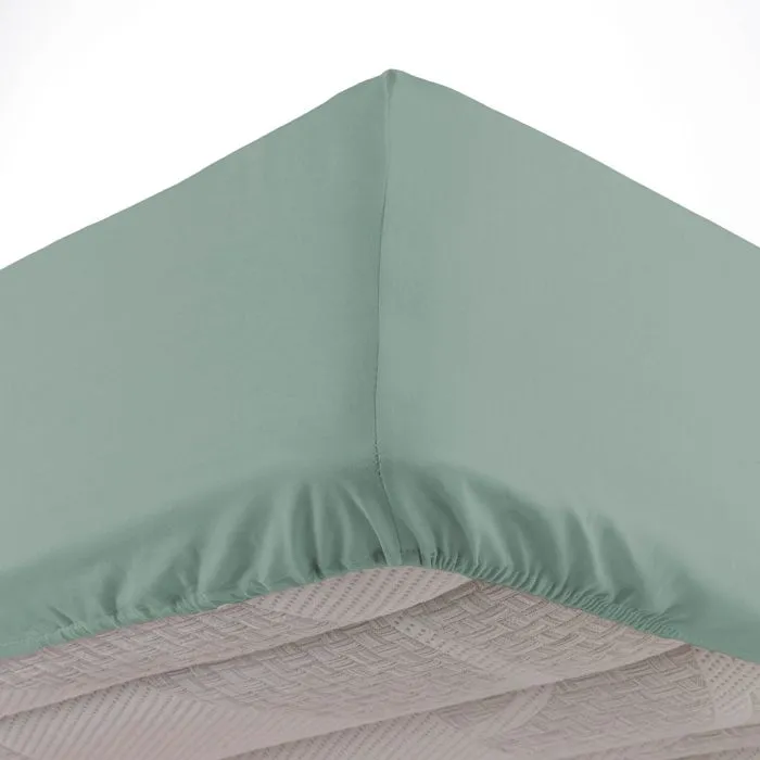 Drap housse coton lavé Linette Sauge 140x190 cm - Vert d'eau - Douceur D'intérieur-1